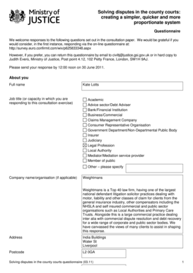 UK County Court Dispute Resolution Questionnaire