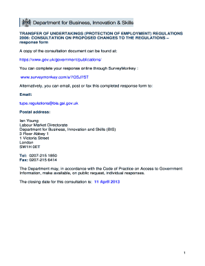 UK TUPE Regulations Consultation Response Form