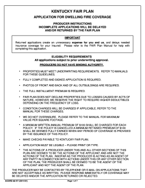 Kentucky Fair Plan Dwelling Fire Application