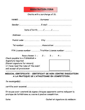 Formulaire d'inscription à la compétition d'athlétisme