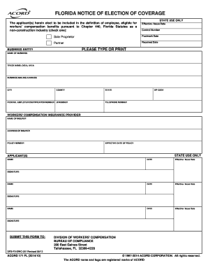 Florida Notice of Election of Coverage
