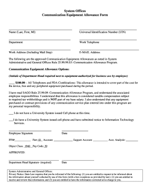 Communication Equipment Allowance Form