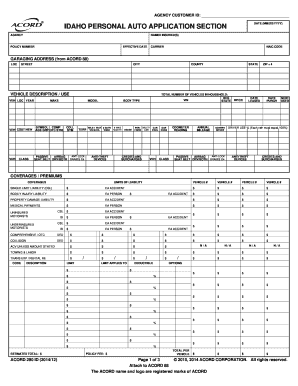 Idaho Personal Auto Application