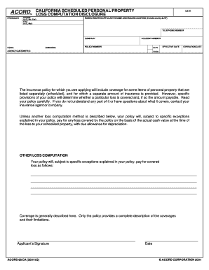 California Scheduled Personal Property Disclosure