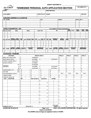 Tennessee Auto Insurance Application Form