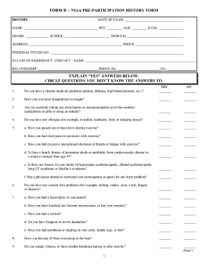 NIAA Pre-Participation History Form