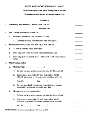 FDA 2400d Direct Microscopic Somatic Cell Count Form