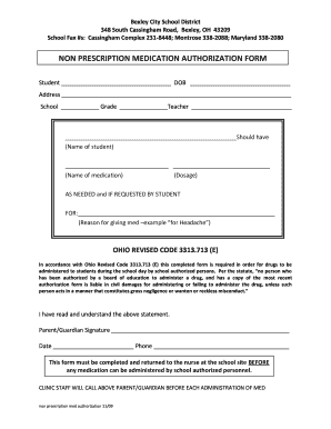 Non Prescription Medication Authorization Form
