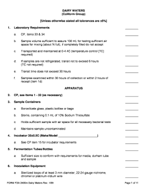 FDA 2400m Dairy Waters Coliform Test Form