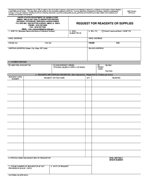 USDA Reagent and Supplies Request Form