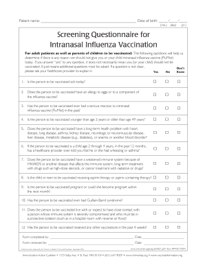 Screening Questionnaire for Intranasal Influenza Vaccination
