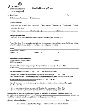 Girl Scouts Health History Form