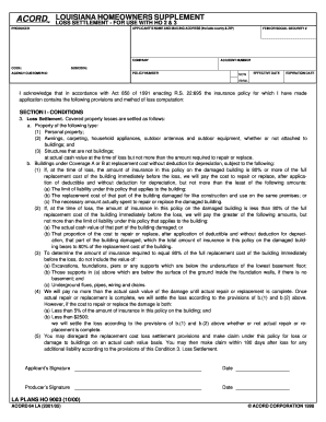 Louisiana Homeowners Supplement Form
