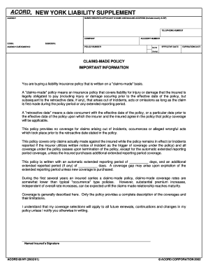 New York Liability Insurance Supplement