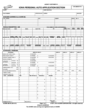 Iowa Personal Auto Application Form