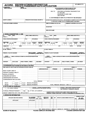 Wisconsin Automobile Insurance Plan Application