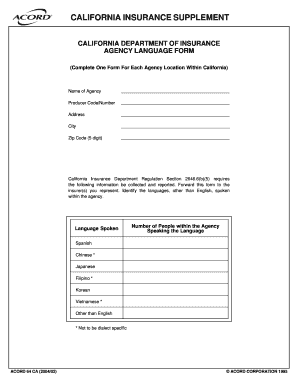 California Insurance Supplement Form