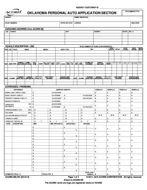 Oklahoma Personal Auto Application Form