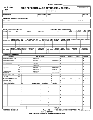 Ohio Personal Auto Application Form