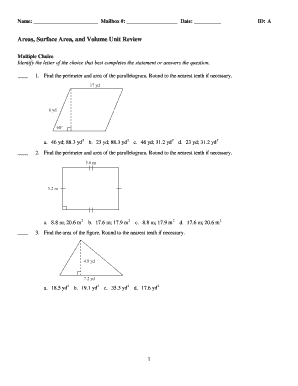 Areas, Surface Area, and Volume Unit Review