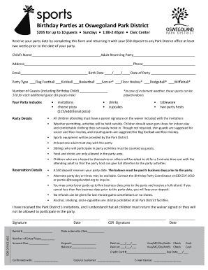 Birthday Party Reservation Form
