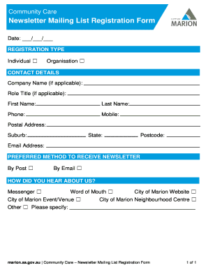 Community Care Newsletter Registration Form