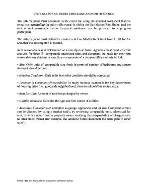 Rent Reasonableness Checklist and Certification