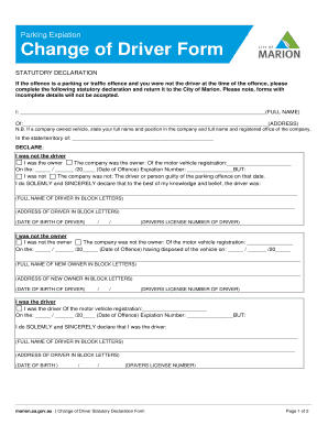 Change of Driver Statutory Declaration Form