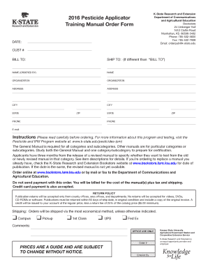 K-State Pesticide Applicator Training Manual Order Form