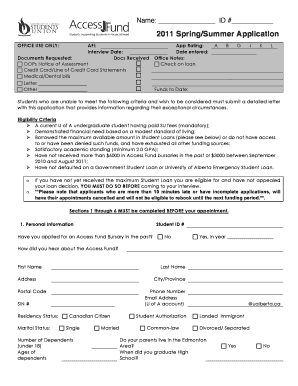 University of Alberta Access Fund Bursary Application