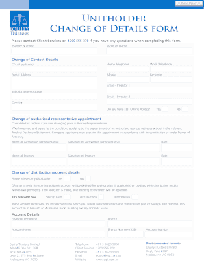 Unitholder Change of Details Form