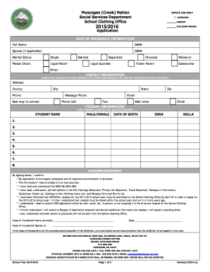 Muscogee Creek Nation School Clothing Application