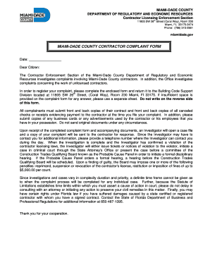 Miami-Dade County Contractor Complaint Form