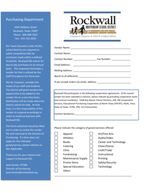 Texas Vendor Registration Form