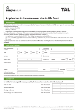 Life Event Application to Increase Cover