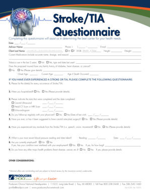 StrokeTIA Questionnaire - pcnadinfo