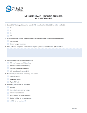 Home Health Nursing Services Questionnaire