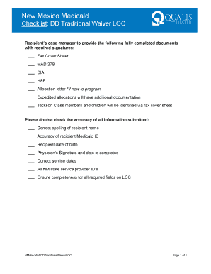 New Mexico Medicaid Waiver Checklist