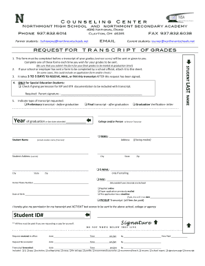 Request for Transcript of Grades
