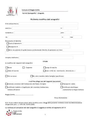Richiesta modifica dati anagrafici