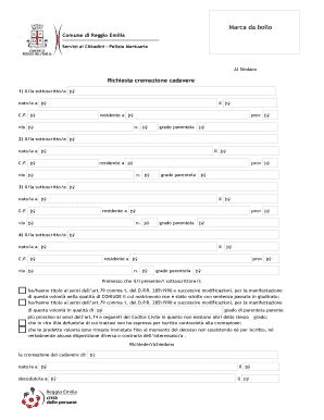 Richiesta cremazione cadavere