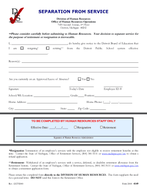 Separation from Service Form