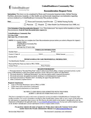 UnitedHealthcare Reconsideration Request Form