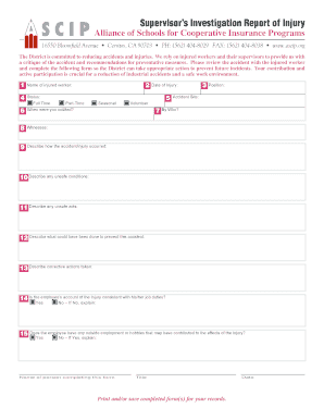Supervisor’s Injury Investigation Report