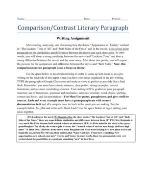 Comparison/Contrast Literary Paragraph Assignment