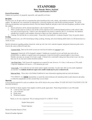 Stanford Student Handbook Policies and Procedures 2014-2015