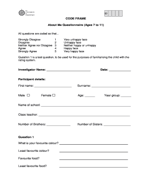 About Me Questionnaire for Children
