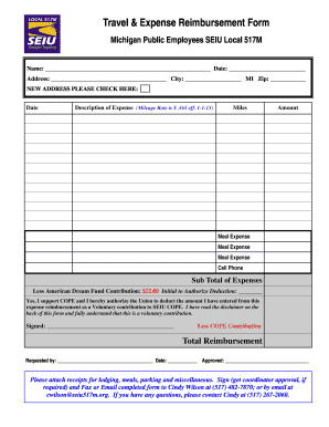 Michigan Public Employees Travel Expense Reimbursement Form
