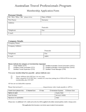 Australian Travel Professionals Program Membership Application Form