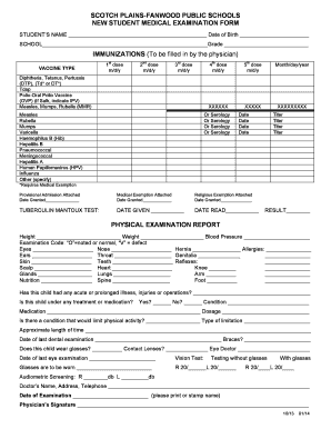 New Student Medical Examination Form